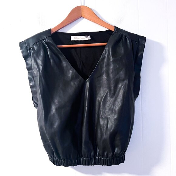 Anthropologie Bishop + Young Simone Vegan Faux-Leather Banded V-Neck Top - Picture 8 of 15